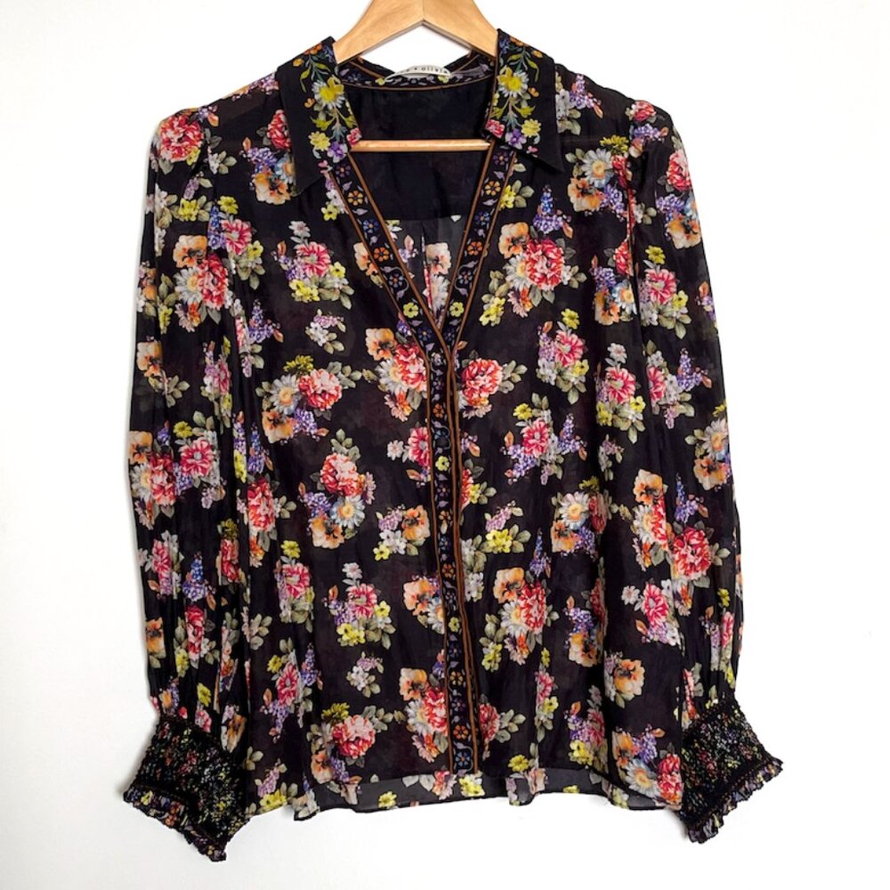 Alice + Olivia Floral Print Silk Blend Cosima Blouse